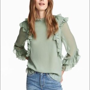 H&M Green Ruffle Blouse